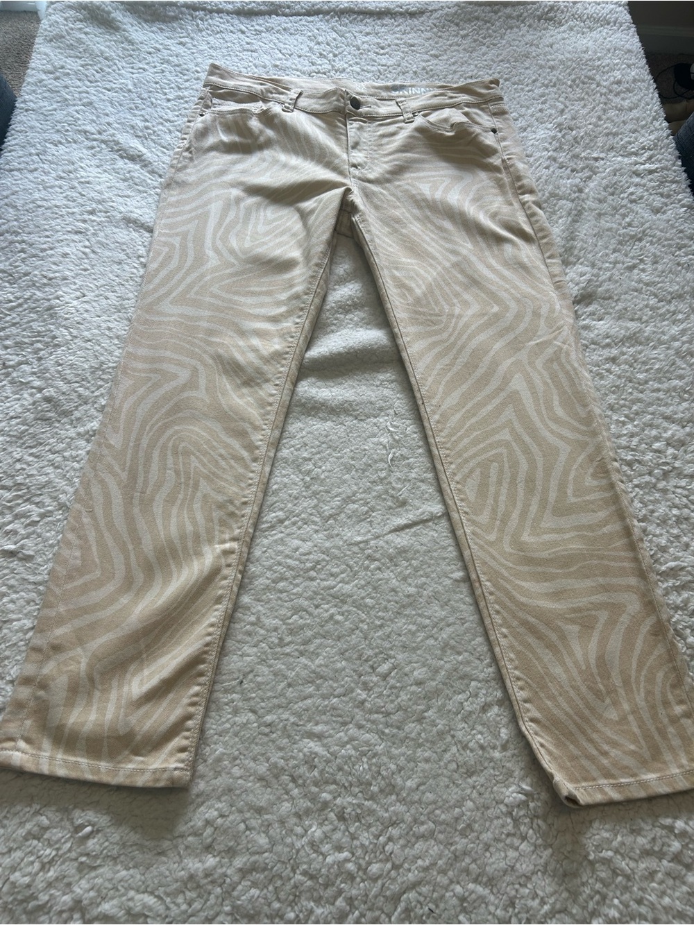 New York & Company Beige Patterned Denim Pants